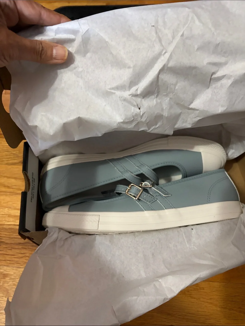 Converse Women's Double-Strap Mary Jane in Light Blue and White
